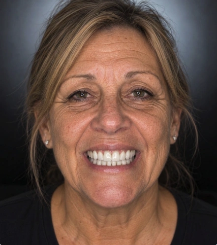 After: the same person’s illustrative bright smile simulation