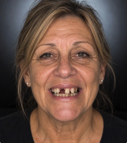 Before: the original smile with missing and worn teeth